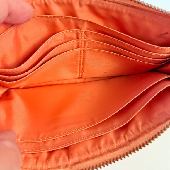 Coach Signature Canvas Leather Wristlet Wallet In Beige Peach Orange Read - Picture 7 of 16